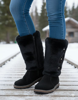 Унты женские на войлочной подошве.Черн., Замша. Черная "норка". Молния