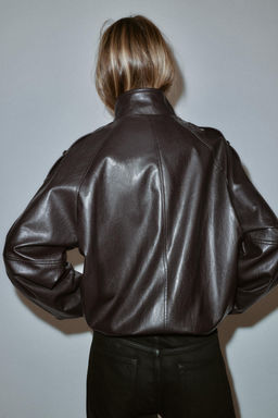 FAUX LEATHER HIGH-NECK JACKET - Zara фото 6