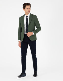 Спортивная куртка приталенного кроя цвета хаки из смесовой шерсти с узором в елочку - Cacharel фото 4