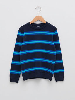 Bisiklet Yaka ?izgili Uzun Kollu Erkek ?ocuk ?nce Triko Kazak