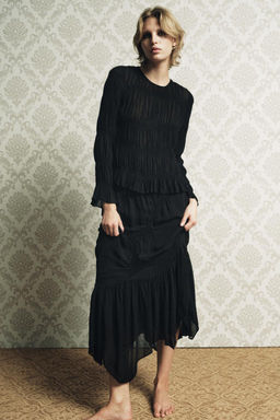 ASYMMETRIC GATHERED TEXTURED SKIRT