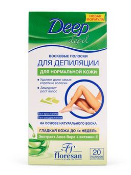Floresan DEEP DEPIL Восковые полоски для депиляции нормальной кожи с алоэ вера, 20шт
