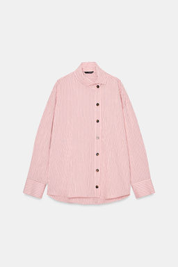 CAMISA CUELLO SUBIDO RAYAS / Rosa