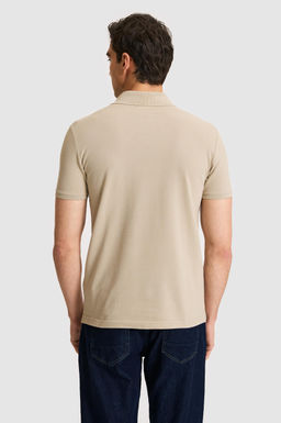 Erkek Slim Fit Polo Yaka A__k Haki Basic Ti__rt