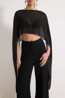 Siyah Asimetrik Kesim Astars?z Sifon Pelerin Party Bluz TPRSS26BZ00055 - Trendyolmilla фото 3