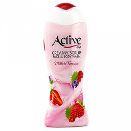 Гель-скраб для душа "Active" 400мл, 8,5х4,4х22,5см, кремовый, "Клубника со сливками" (Иран)