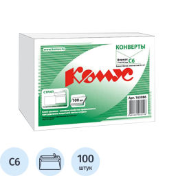 Конверт белый С6 стрип 114х162 80г КОМУС 100шт/уп 12уп/кор  фото 2