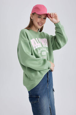 Толстовка из плотной ткани с принтом Cool Oversize с круглым вырезом - Defacto фото 4