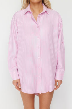 TRENDYOLMILLA Mavi Cizgili Dokuma Plaj Gomlegi TBESS22GO0664  фото 29