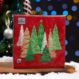 Цена за 2 шт. Салфетки новогодние бумажные Art Bouquet Ели на красном, 3 слоя, 33?33 см, 20 шт.