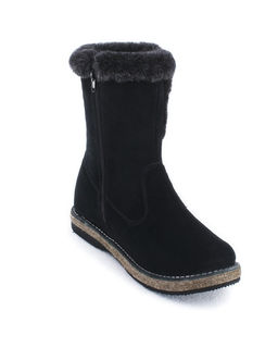 Полусапожки женские на войлочной подошве, черные, замша, молния.