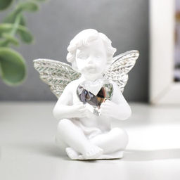 Цена за 2 шт. Фигурка полистоун «Белоснежный ангел с хрустальным сердцем», 5.5×4.7×3.5 см, МИКС