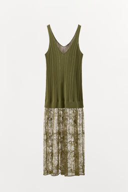 VESTIDO MIDI PUNTO ENCAJE / Verde - Zara фото 5
