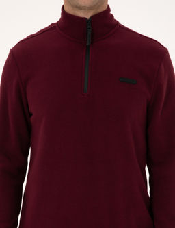 Bordo Regular Fit Yar_m Fermuarl_ Polar Sweatshirt
