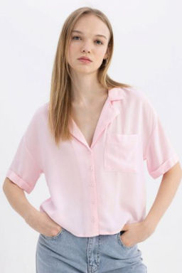 Coool Oversize Genis Kal?p Pijama Yaka K?sa Kollu Gomlek