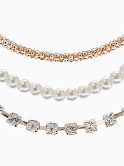 Чокеры «Стиль», набор 3 шт. бусины №8, со стразами, тянется, 35 + удлинитель 5 см, белый в золоте