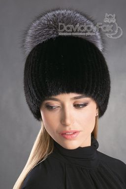 Шапка Лыжница норка блэк помпон блюф