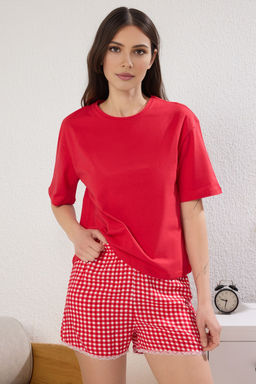 Trendyolmilla K?rm?z? Potikareli Dantel Detayl? Viskon Sortlu Orme Pijama Tak?m? THMSS25PT00273