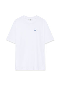 Bisiklet Yaka Basic Beyaz Tisort - Mavi фото 7