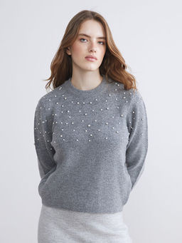 Bisiklet Yaka Ta?l? Kad?n Triko Kazak