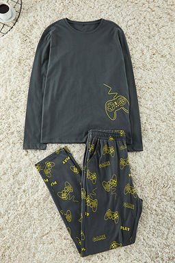 Antrasit Erkek Regular Fit Bask_l_ _rme %100 Pamuk Pijama Tak_m_ TMNAW24PT00012