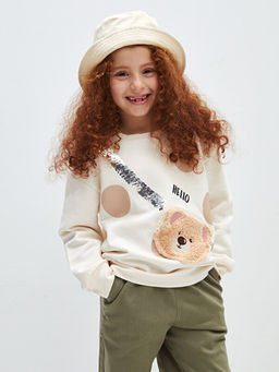Bisiklet Yaka ?ift Y?nl? Payetli Uzun Kollu K?z ?ocuk Sweatshirt