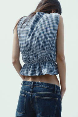 GINGHAM TOP WITH TIES - Zara фото 4