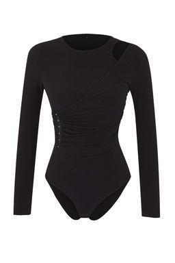 Siyah Agrafl? Asimetrik Yaka Orme Party Body TPRAW26BD00011 - Trendyolmilla фото 6