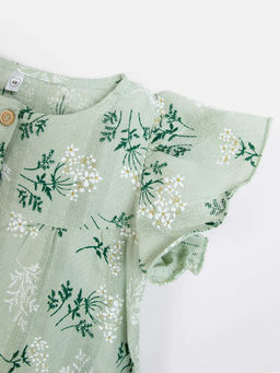 Платье хлопковое с цветочным принтом Зеленое 0+ - Bungly фото 2