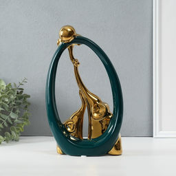 Фигурка керамика «Семья слонов. Овал», т. зелёный с золотом, 6.5×17×28.5 см