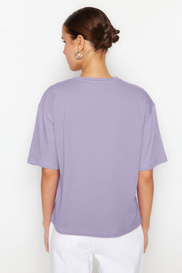 TRENDYOLMILLA Antrasit %100 Pamuk Slogan Bask?l? Relaxed/Rahat Kal?p Bisiklet Yaka Orme T-Shirt TWOSS21TS0316 фото 6