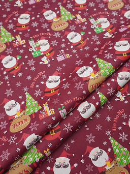 Сатин "Веселый Санта" цв.бордово-свекольный, ш.1.6м, хлопок-100%, 110гр/м.кв