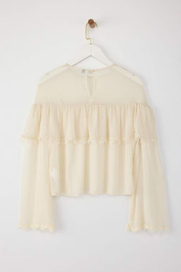 Ekru Sifon Dantel Detayl? Bisiklet Yaka Dokuma Bluz TWOAW26BZ00055 - Trendyolmilla фото 6