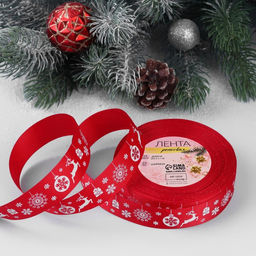 Лента репсовая Олени, 25 мм, 231 м, красная