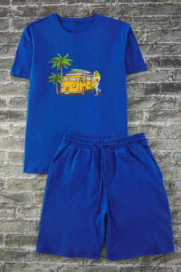 TRENDYOL MAN Indigo Regular Bask?l? Fit Sortlu Orme Pijama Tak?m? TMNSS25PT00076 - Trendyolmilla фото 2