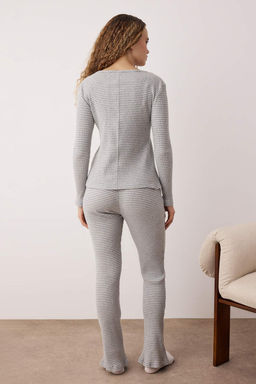 Gri Melanj Cizgili Yar?m Patl? Fitilli Orme Pijama Tak?m? THMAW26PT00041 - Trendyolmilla фото 4