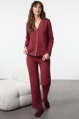 Bordo Biye Detayl? Orme Pijama Tak?m? THMAW25PT00199
