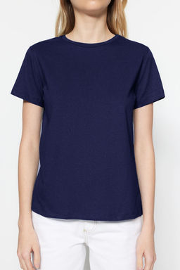 Bordo-Lacivert Basic %100 Pamuk Bisiklet Yaka 2li Paket Orme T-Shirt TWOSS20TS0141