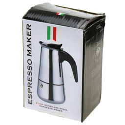 Кофеварка из нержавеющей стали, гейзерная, на 2 чашки, 170мл д8см h14,5см, бакелитовая ручка, подарочная коробка (Китай) - Домашняя мода фото 3