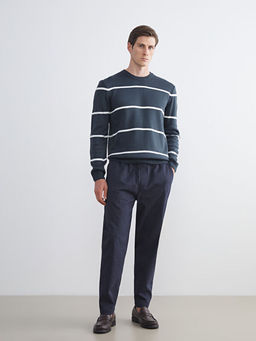 Bisiklet Yaka Uzun Kollu ?izgili Erkek Triko Kazak