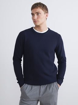 Bisiklet Yaka Kareli Erkek Triko Kazak