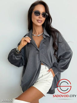 Рубашка нарядная оверсайз со стразами - Bruno фото 4