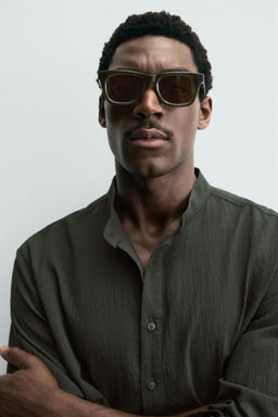 CAMISA EFECTO ARRUGADO / Khaki oscuro - Zara фото 6