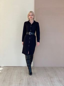 5754 Платье-рубашка из микровельвета чёрное - Martichelli фото 4