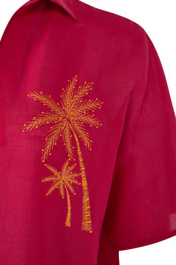 Trendyolmilla Fusya Maxi Dokuma %100 Pamuk Nak?sl? Plaj Elbisesi TBESS25EL00026  фото 8