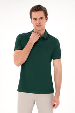 Erkek Slim Fit Polo Yaka Koyu Ye_il Ti__rt Sepette S_rpriz _ndirim