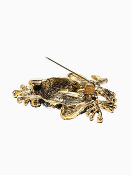 Брошь «Лягушка» принцесса, цвет зелёный в чернёном золоте