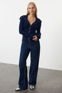 Lacivert Fermuarl? Premium Iplik/Ozel Iplik Fitted/Vucudu Saran Triko H?rka TWOAW25HI00036