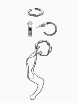 Набор серьги и каффы 4 шт. Минимализм водопад, цвет серебро