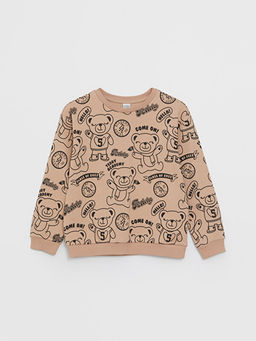 Bisiklet Yaka Bask?l? Uzun Kollu K?z ?ocuk Sweatshirt